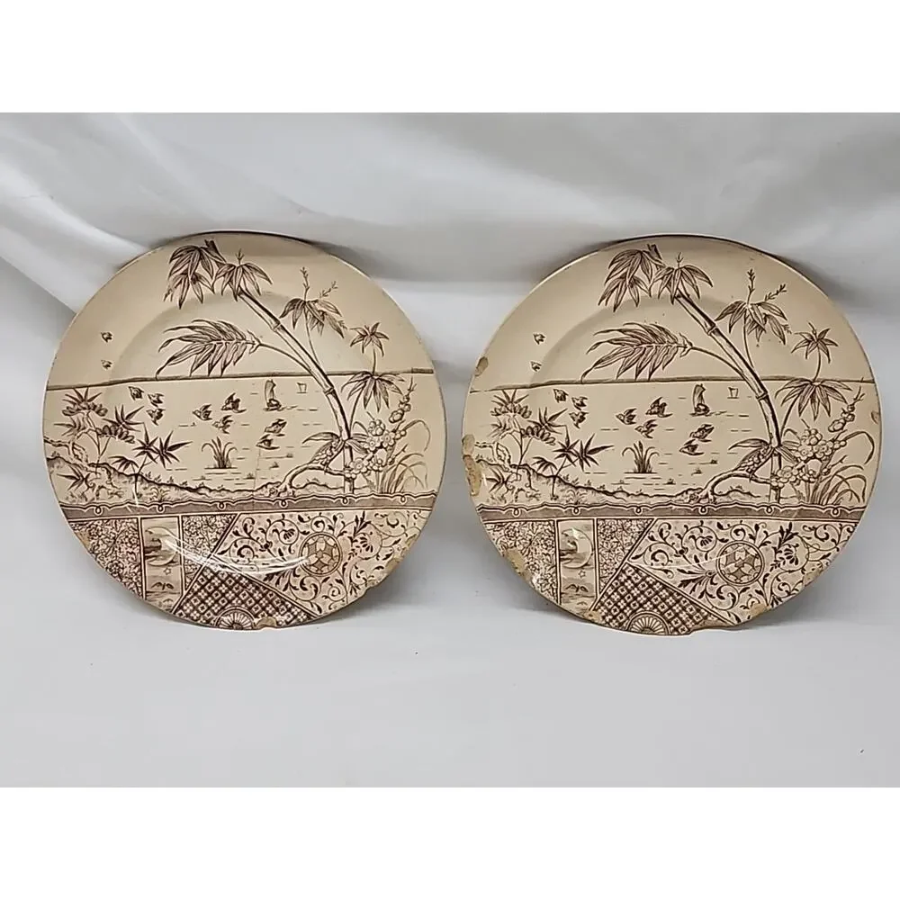 2 Vintage Melbourne Mayers G&W Brown Transfer Ware Plate 8